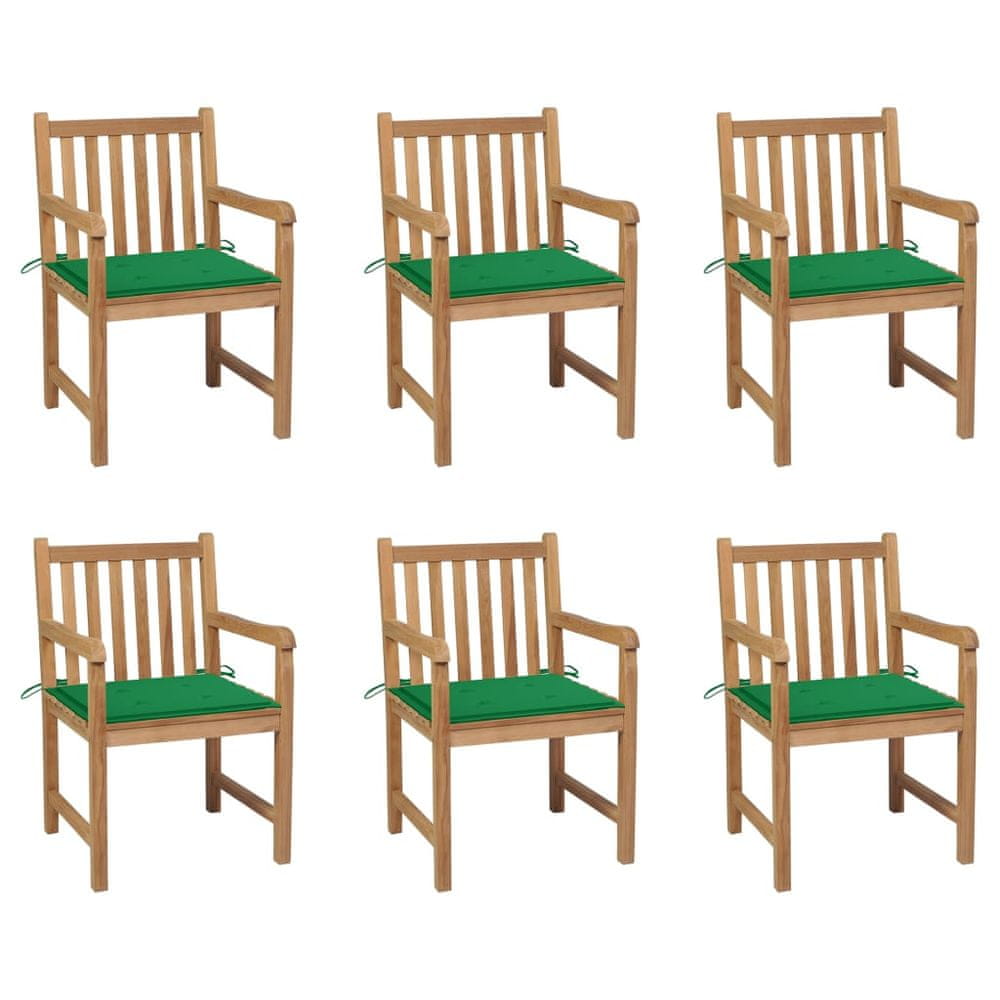 Petromila vidaXL Záhradné stoličky 6 ks so zelenými podložkami tíkový masív